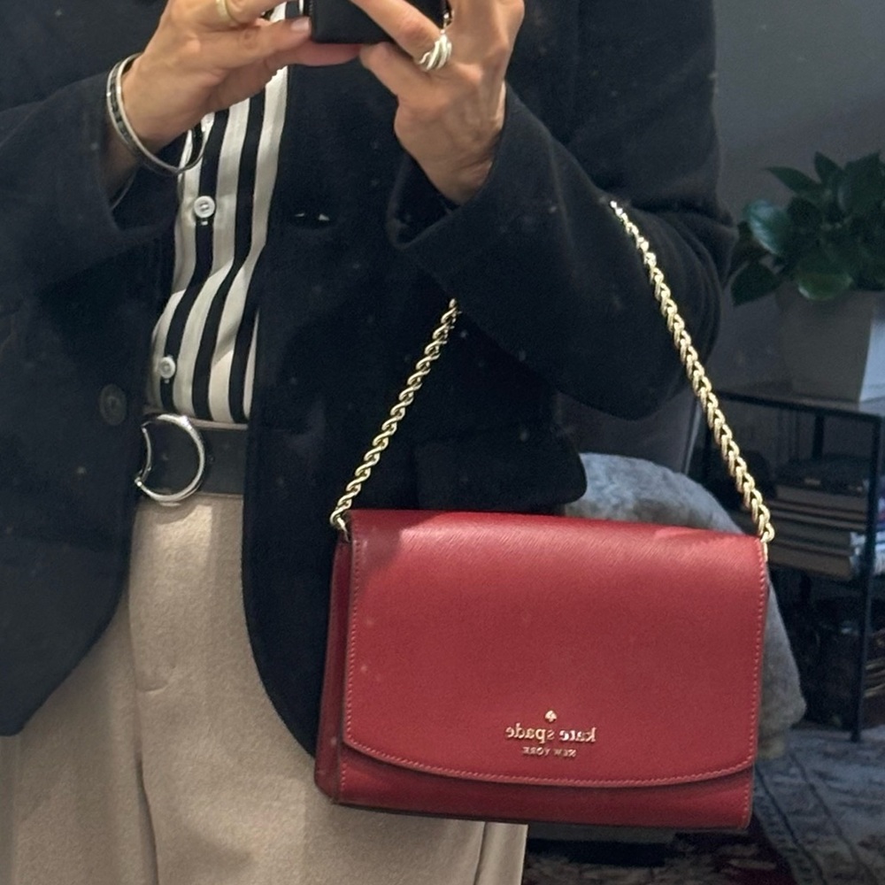 Kate Spade Red cross body Bag with goldChain for dressier occasions